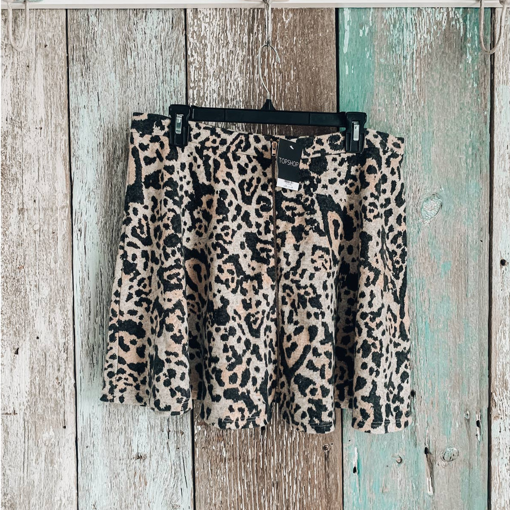 Topshop Zip-Front Patterned Skirt Size 12